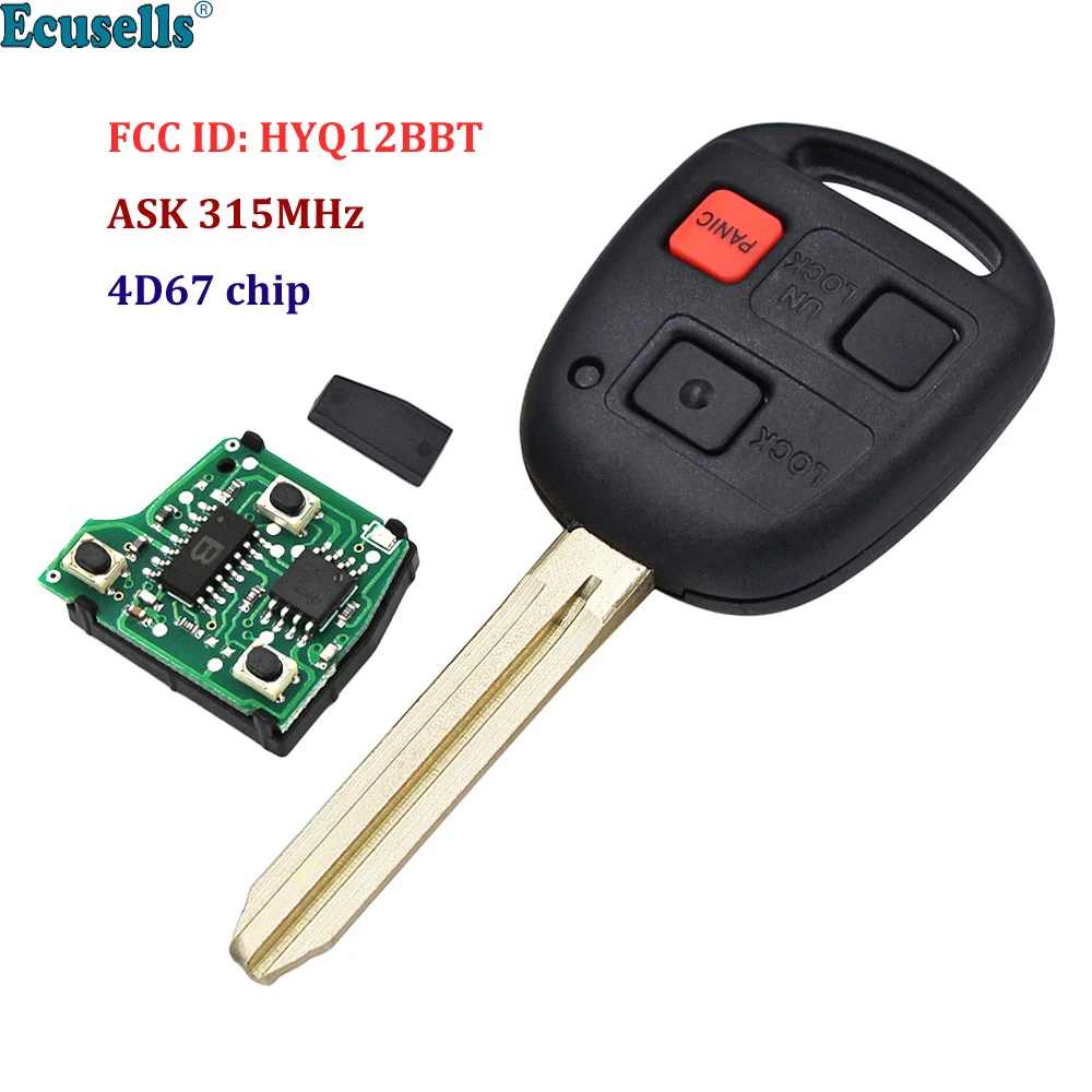 

Ecusells 3 Button ASK 315MHz Remote Key 4D67 CHIP for Toyota FJ Cruiser Land Cruiser 2003-2009 FCC ID: HYQ12BBT TOY43