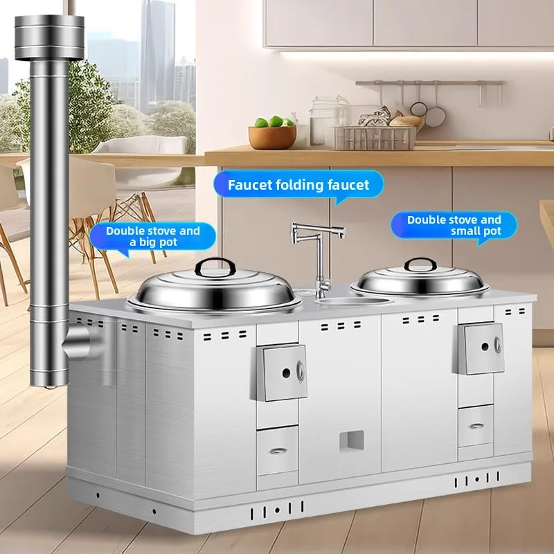 Multifunctional thickened stainless steel firewood burning cabinet rural household stove y
