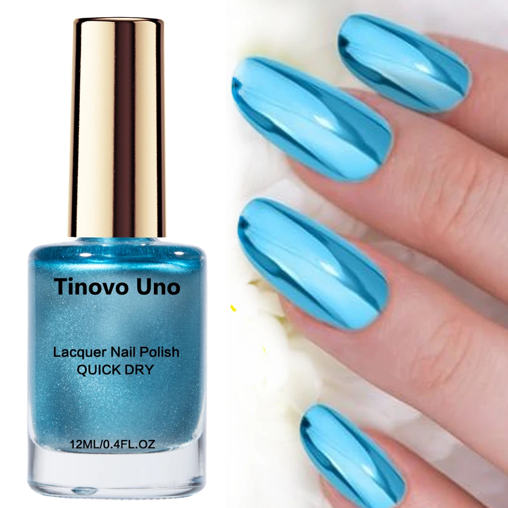 Tinovo Uno METALLIC Blue ยาทาเล็บปกติเล็บ Lacquer Mirror Shine FINISH BASE Coat TOP น้ํามันเล็บอุปกรณ์