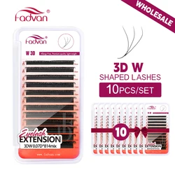 FADVAN 10PCS 3D W Shape Eyelash Extensions Premade Volume Fans 3D Indivisual Cluster Auto Flower False Eyelash Makeup Tools