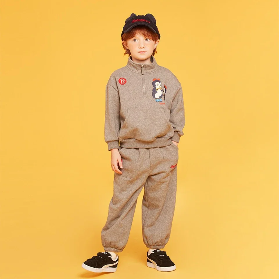 2024 Korean 아동복 세트 Boys Plush Sweatshirt Pants Winter Warm 베베 Kids Girls Cartoon Hoodies Trousers Suit Children Clothes Set