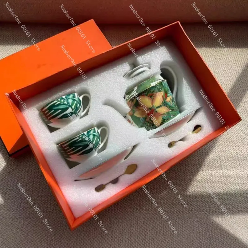 Rainforest Coffee Cup Saucer Set One Pot Two Cups Two Saucers Two Spoons Gift Box Afternoon Tea Tableware