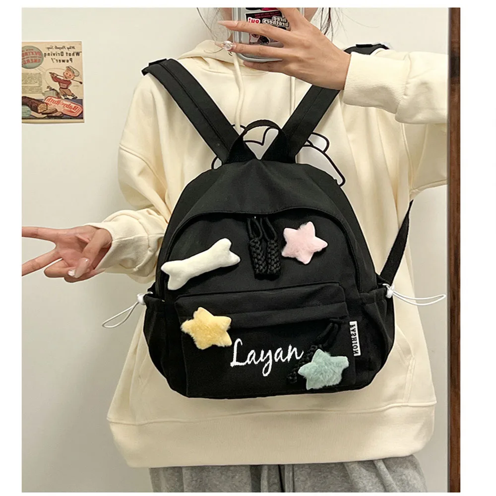 

Any Name College Student Simple And Versatile Cute Pentagram Bone Backpack Embroidered Girl Lightweight Snack Backpack