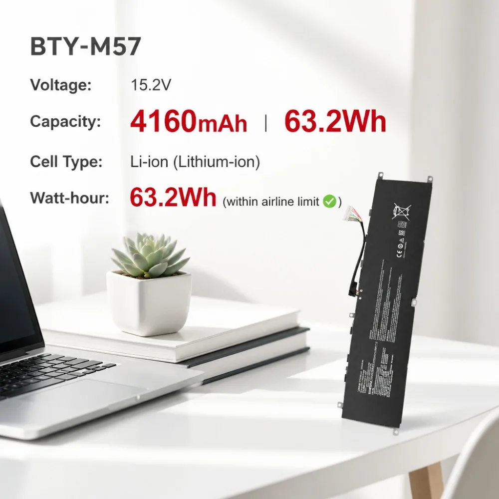 15.2V 4160mAh 63.2Wh BTY-M57 Battery for MSI GP66 GP76 Leopard 10UG 11UG 12UG MS-17K3 17K4 1542 1543 Laptop