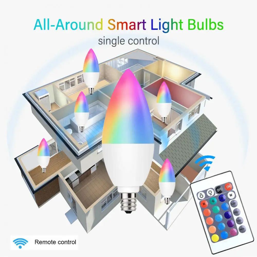 شمعة E14 LED لمبة الذكية داخلي النيون تسجيل RGB مصابيح كهربائية عكس الضوء RGB الشريط مع تحكم الإضاءة للزينة الحياة الذكية