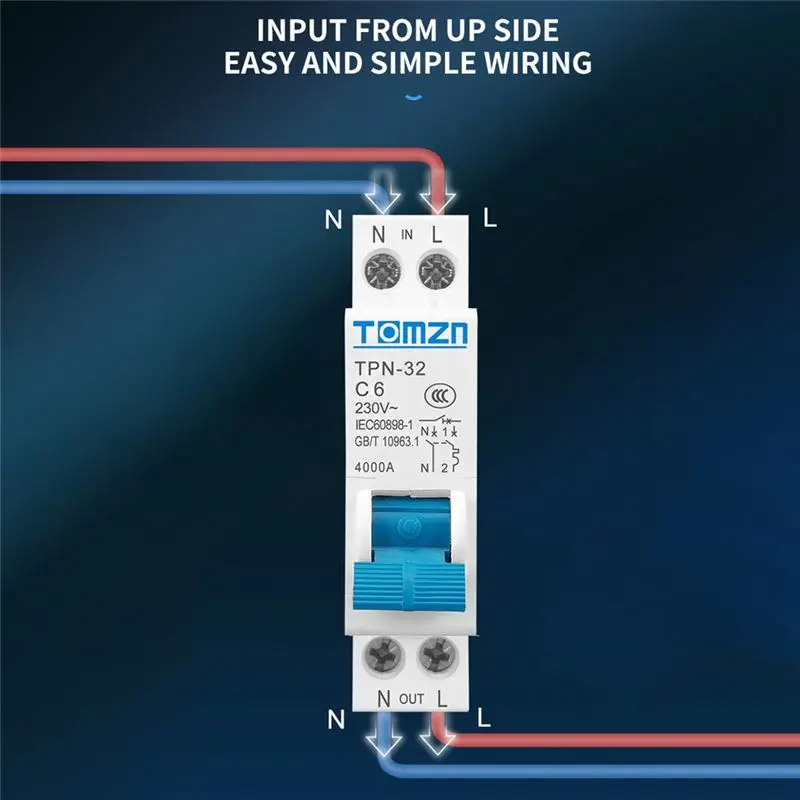 A50U TOMZN TPN 1P+N Mini Circuit Breaker MCB 6A Din Rail Mounting Miniature Household Air Switch