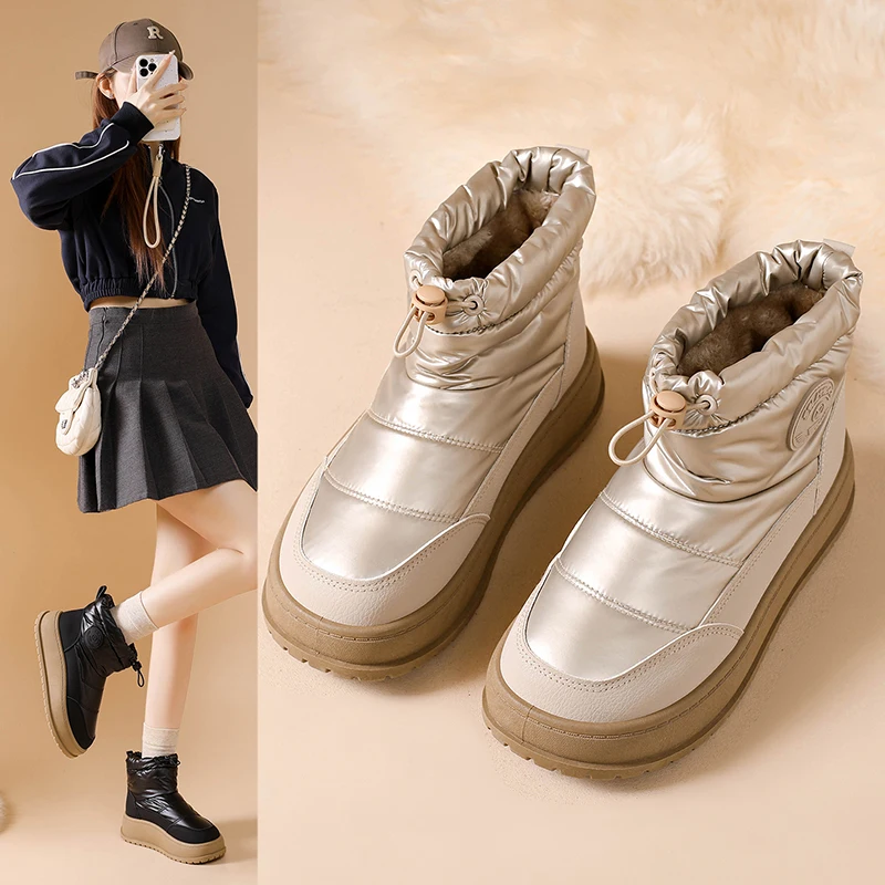 

Winter Platform Snow Boots for Women Fashion Thick-soled Fleece-lined Warmth Women Ankle Boots Comfort Cotton Shoes Botas Mujer