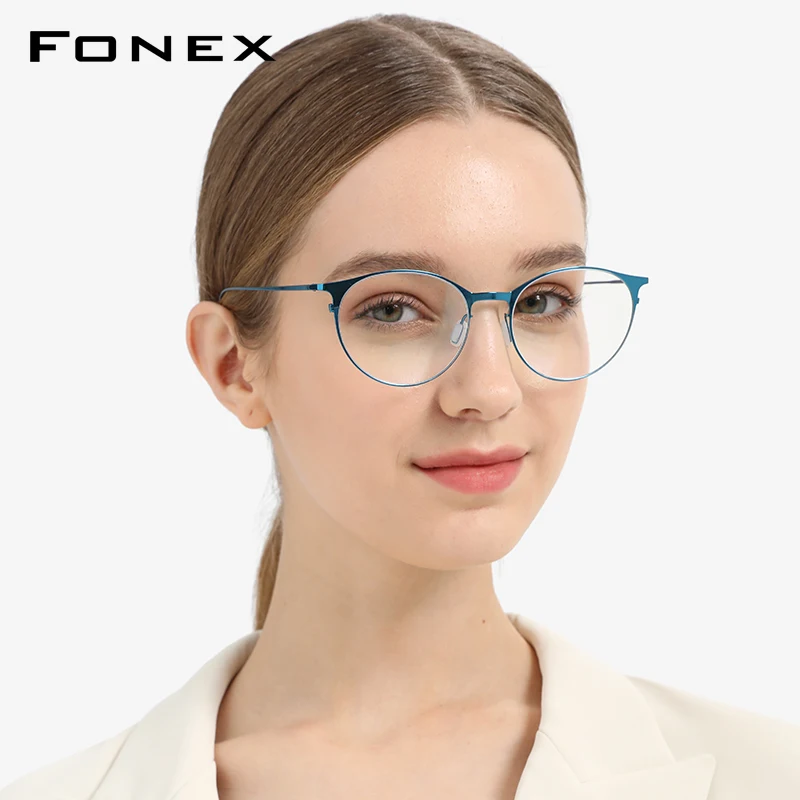 FONEX Alloy Eyeglasses Frame Women Vintage Brand Design Round Glasses Men Retro Japanese High-Quality Ultralight Eyewear 8106