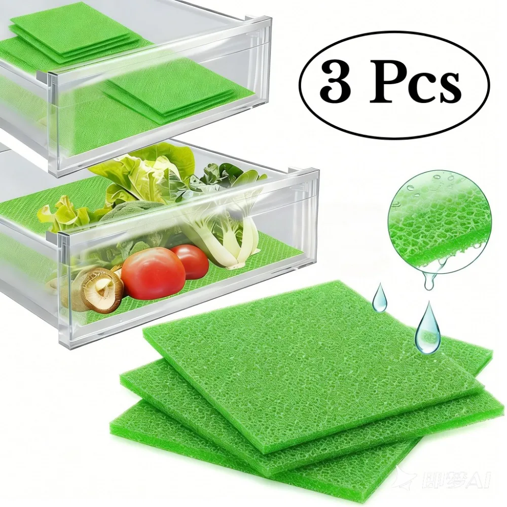 3-teiliges Set Obst- und Gemüse-Konservierungspads, Kühlschrank-Schubladeneinlage, Kühlschrank-Regalunterlage, Wiederverwendbare Kühlschrank-Aufbewahrungspads