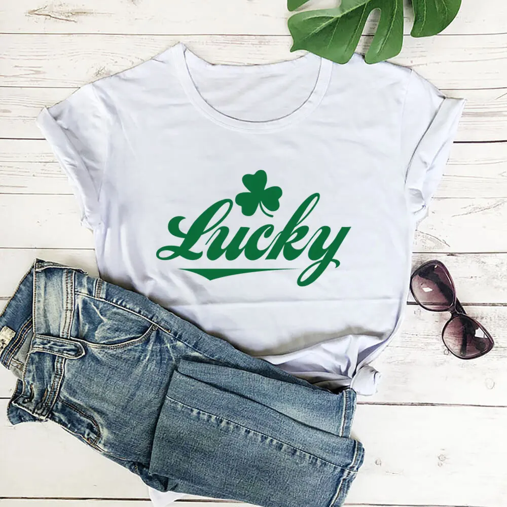 

Lucky Shamrock St Patrick's Day Shirt 100%Cotton Women Tshirt Unisex Funny Summer Casual Short Sleeve Top Irish Shirt Lucky Tee