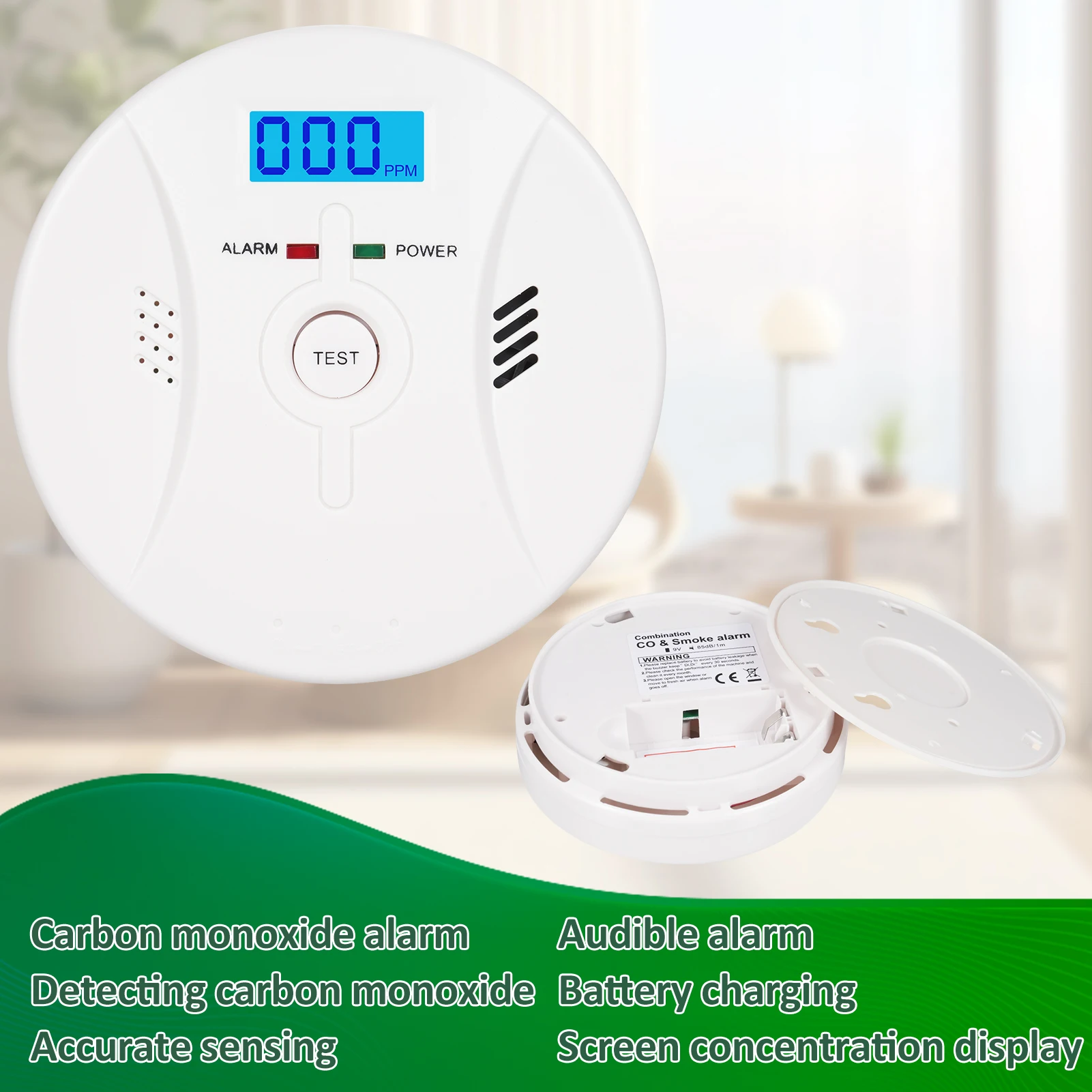 Alarma de CO y humo 2 en 1, detectores de monóxido de carbono, combinación de humo, alarma de CO, alarma de fuego CO para alarma para el hogar y la cocina