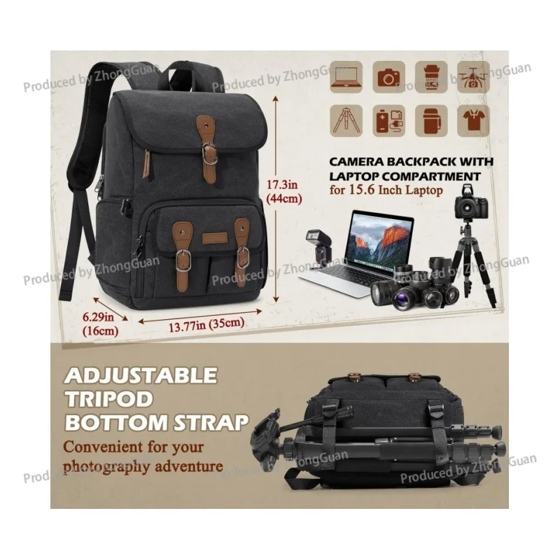 SLR Double Shoulder CameraWaterproof and Anti-theft Large Capacity Canvas Outdoor Bag Double Shoulder Photography Backpack view 5