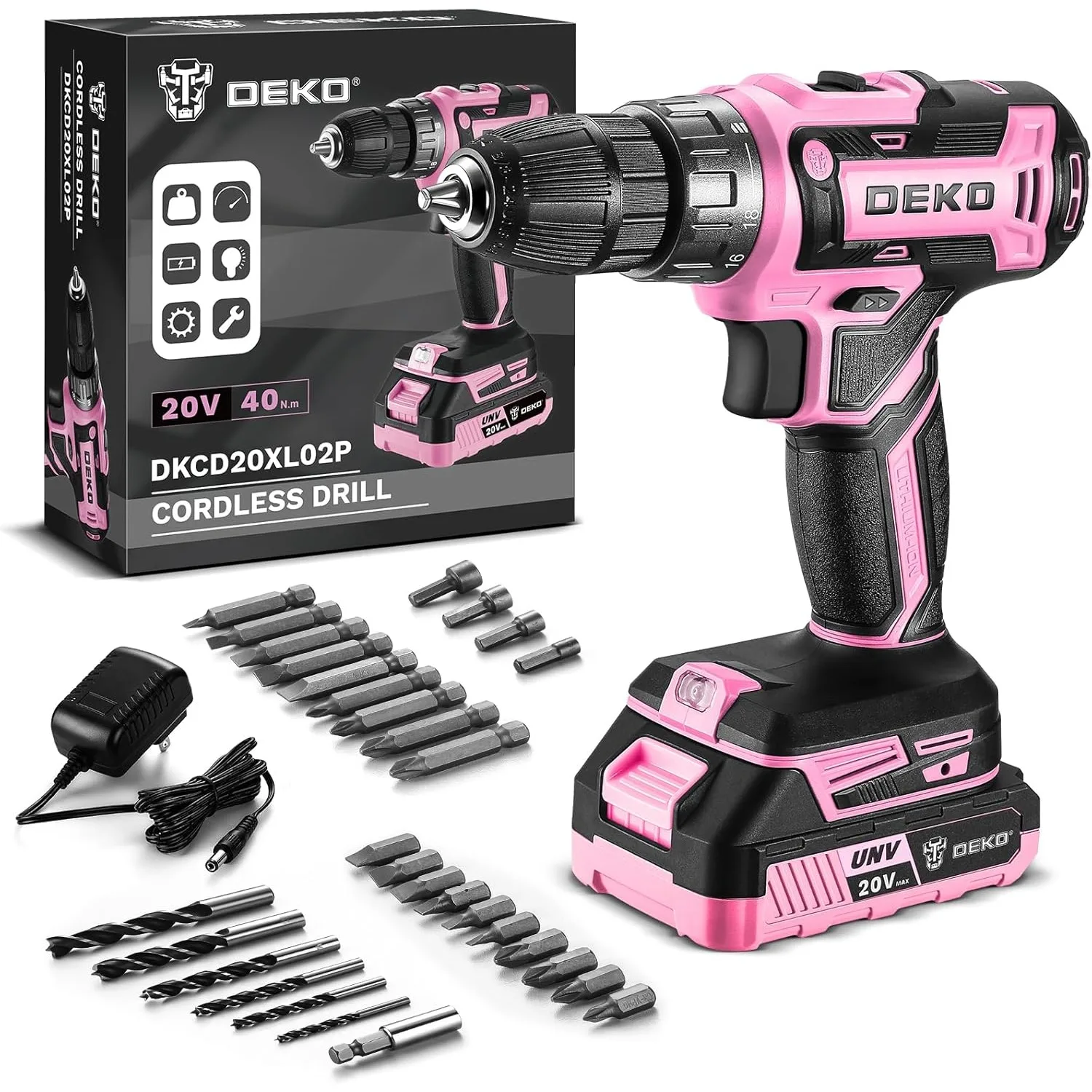 Power Drill Cordless Pink Cordless Drill 20V Electric Power Drill Set Tool for Women Drills Cordless