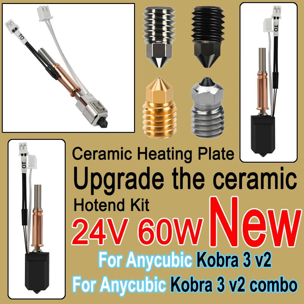 

For Anycubic Kobra 3 v2 Hotend Upgrade Faster Heating Kobra 3 v2 Combo Print Head 24v 60w Ceramic Heating Accessories Nozzle
