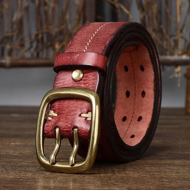 3,8 cm reiner Rindsleder Echt ledergürtel Männer Kupfer Doppeln adel Schnalle hochwertige Luxus Herren riemen Jeans Militär gürtel
