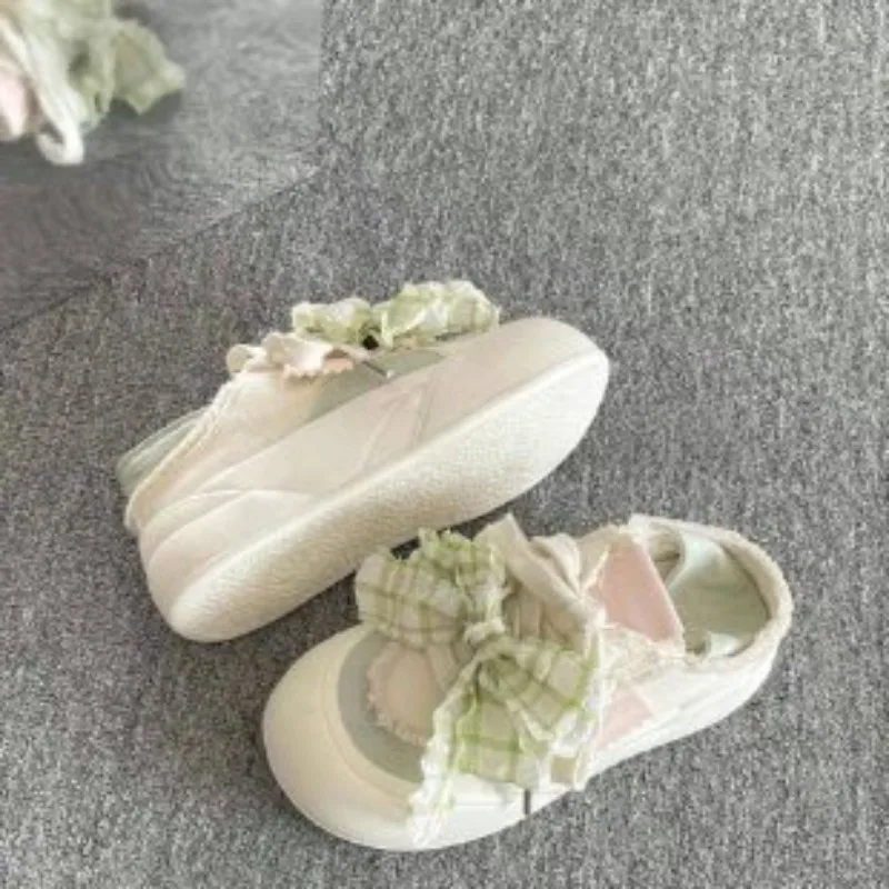 Weiße, blaue Plateau-Sneaker für Damen, mit Spitze und Schleifendekor, klobige Freizeitschuhe mit dicker Sohle, süßer, koreanischer, bequemer Alltags- und Modestil – Detail 5