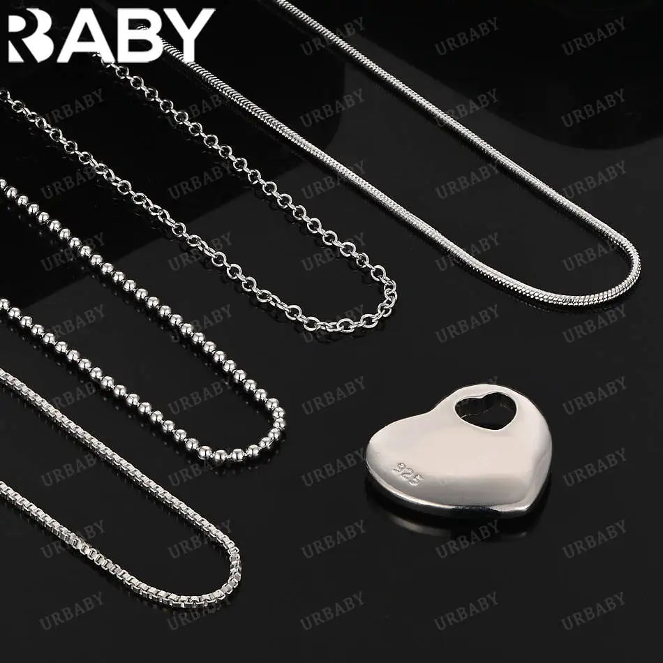 

URBABY 40-75cm 925 Sterling Silver Heart Pendant Necklace For Women Charm Trend Birthday Gifts Fashion Party
