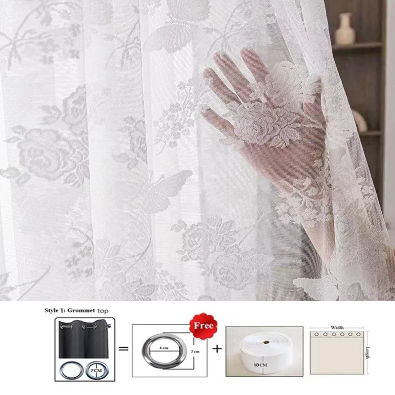 European Butterfly Lace White Tulle Sheer Curtains for Living Room Bedroom Dining Kitchen Window Decor Wedding Luxury Thicken