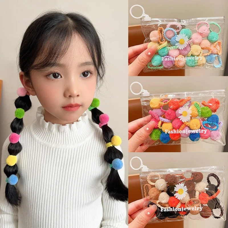 20Pcs Cute Hairball Scrunchie Set Children Girls Kids Baby Elastic Hair Rubber Bands Accessories Tie Hair Ring Rope Headdress