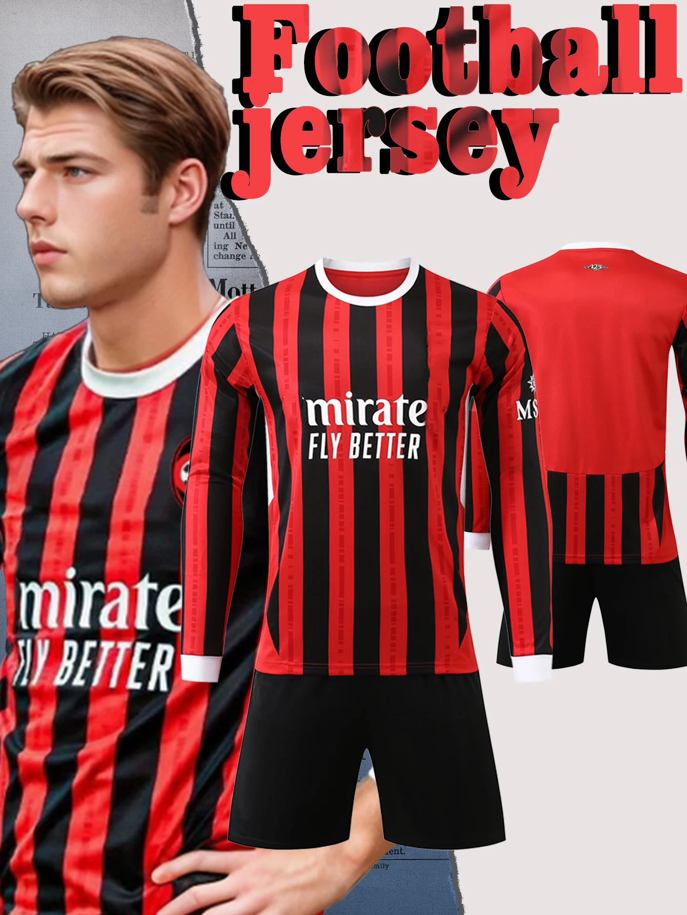 Long - sleeve breathable football kit with top and pants for warm seasons