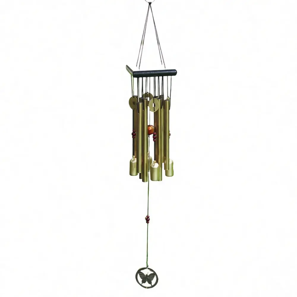 Oriental Inspired Wind Chime Wall Decor 8 Metal Tubes Butterfly Fan Design Hanging Ornament For Indoor Outdoor