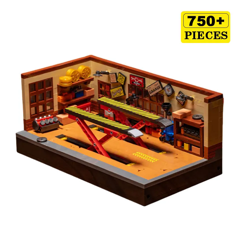 

Technical Retro Garage Architecture Building Blocks MOC City Speed Racer Sports Car Model DIY Bricks Toy for Kids Adults Gift