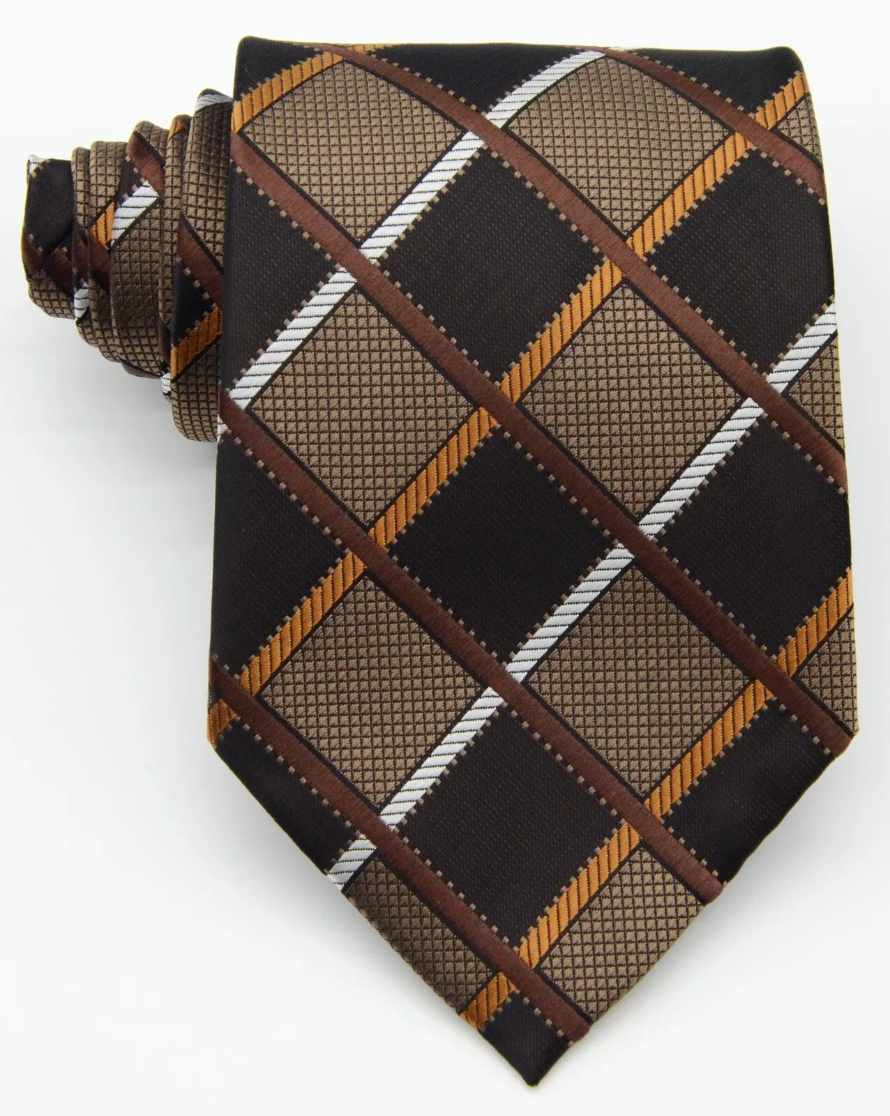 New Men's Silk Tie Classic Plaid&Checks Brown Black JACQUARD WOVEN Handmade Silk Men's Tie Necktie