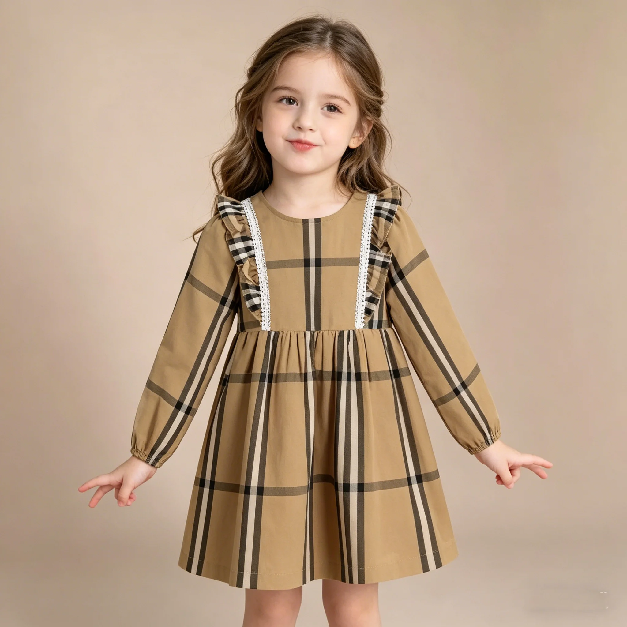 Baby Girl Princess Dress Cotton Baby Girl Plaid Pattern Spring Autumn Kids Clothes Baby Long Sleeves Party Birthday Baptism