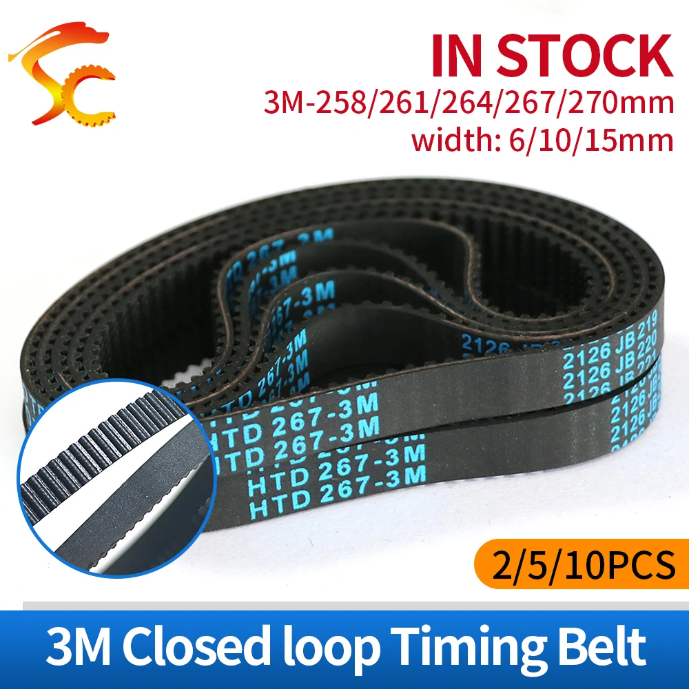 Correia cronometrando de HTD 3M, comprimento 258-3M, 261, 264, 267, 270mm, 6 10, 15mm, 258-3M, 261-3M, 267-3M borracha borracha borracha, 3m