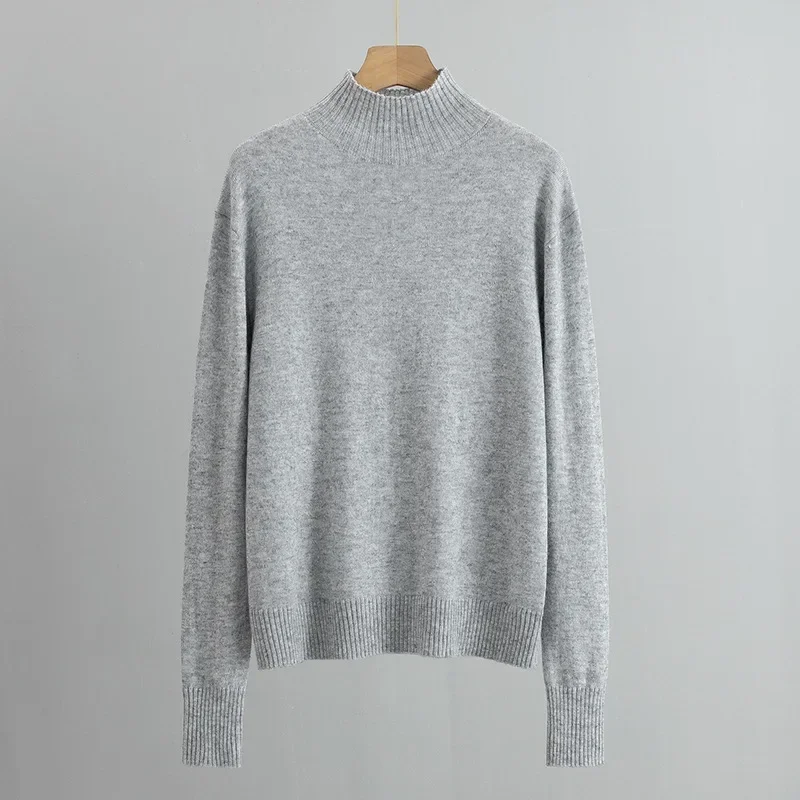 Autumn and Winter New Classic Simple Half High Collar Pullover Knitted Cashmere Sweater Women