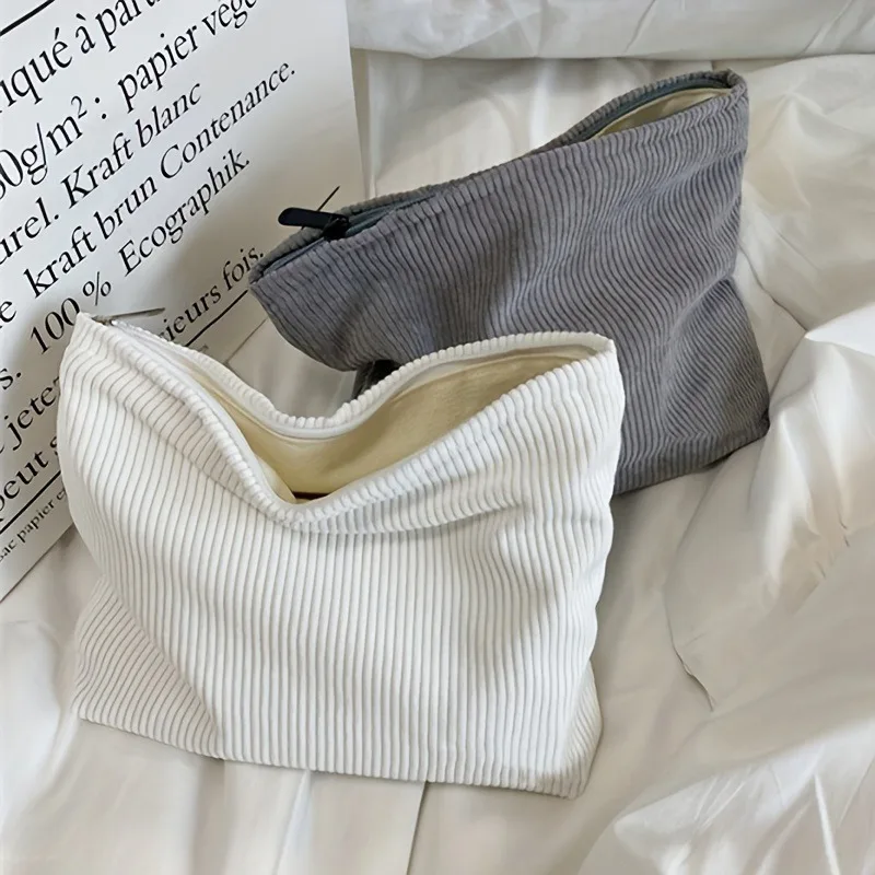Easy Corduroy Cosmetic Bag Clutch Storage Bag Casual Portable Toiletry Bag Lightweight Cosmetic Storage Bag