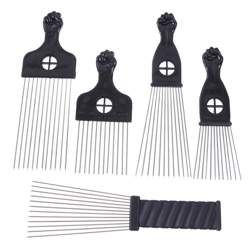 Peigne afro en métal avec poing noir, brosse africaine pour salon de coiffure, outil de coiffure