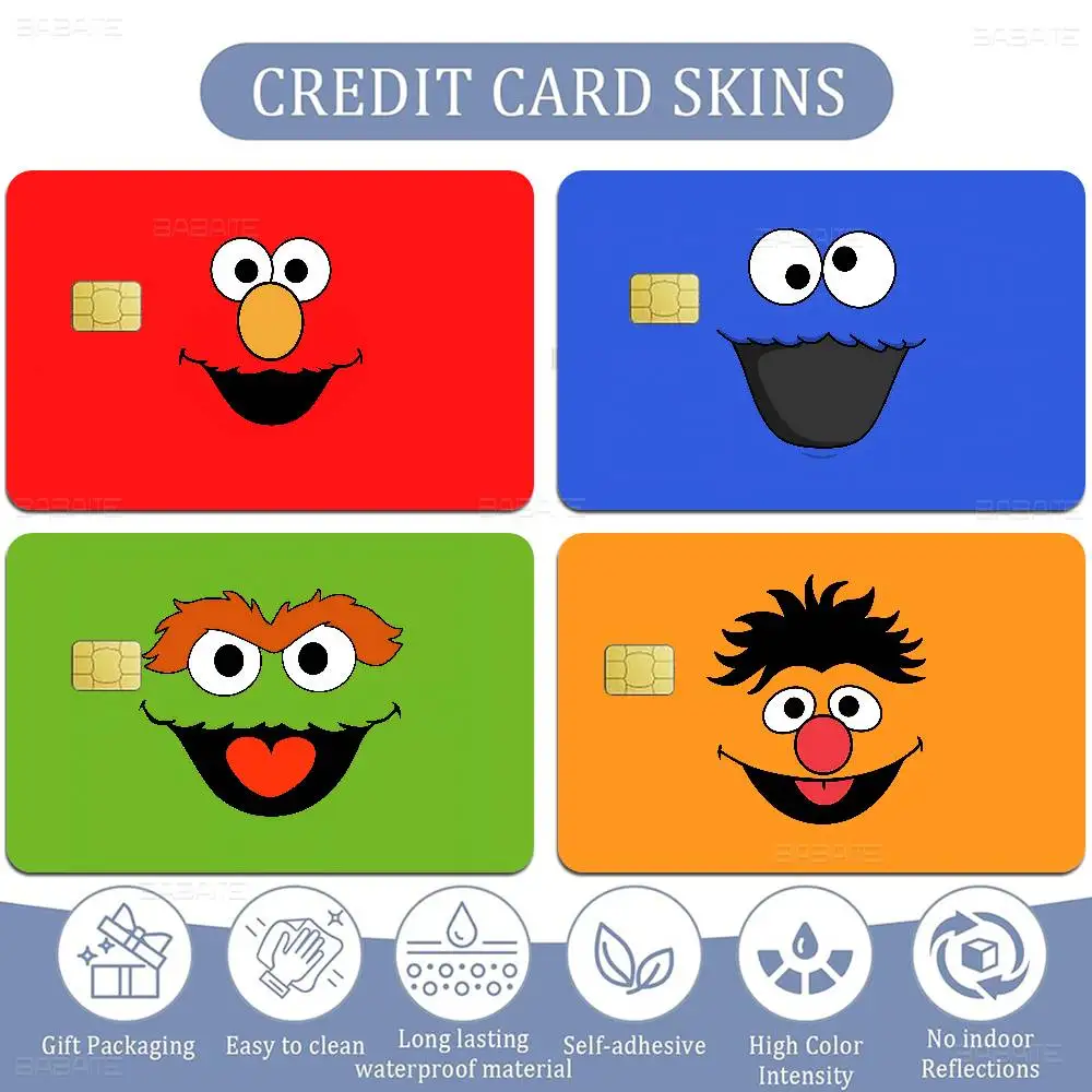 S-Sesame Street Cute Cartoon Anmie Sticker Film Skin Cover for Credit Card Debit Bank Card Front