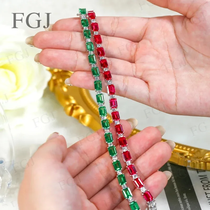 Tennis Bracelet Lab Grown Columbia Ruby 925 Sterling Silver Hip-Hop Tennis Bracelet Wedding Party Jewelry Gifts For Women Men