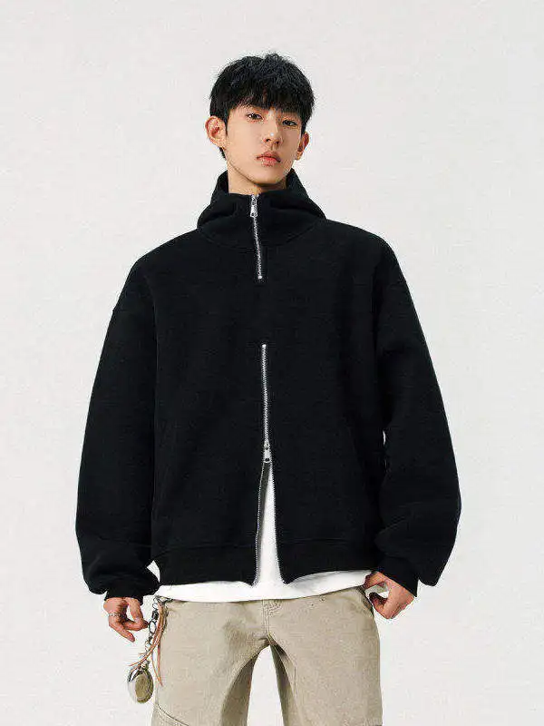 

Новая осенняя мужская модная брендовая толстовка с длинными рукавами, воротником-стойкой, американским дизайном, двойной молнией, спортивная куртка с капюшоном, повседневная одежда