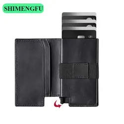 Fashion Metal Aluminum Leather ID Card Holder Multi-Function Designer Bank Card Men Wallet Business Pop-Up Cardholder Women