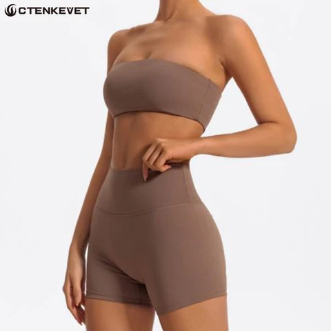 Strapless Crop Top Fitness Set