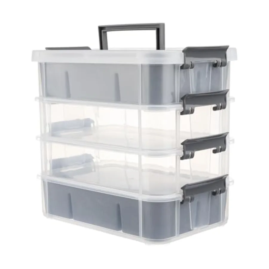 

and Modern Plastic Storage Box - 4-Layer Durable Craft Storage Containers with 2 Removable Trays for Arts and Crafts Supplies S