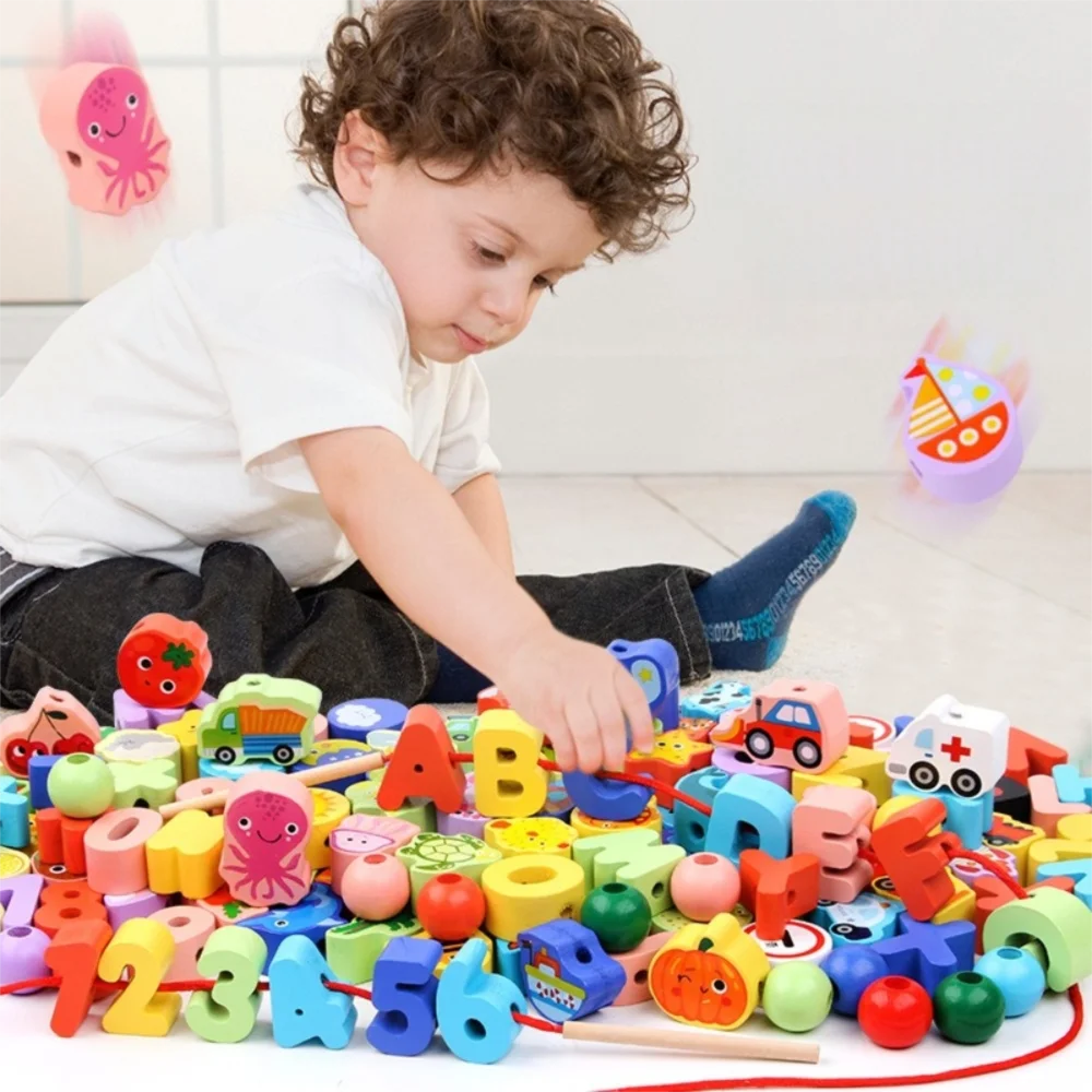 ​Colorful Montessori String Beads Toy​ Lacing Beads Design​ ​Stacking Blocks​ ​Early Educational Threading Toy​ Different Themes