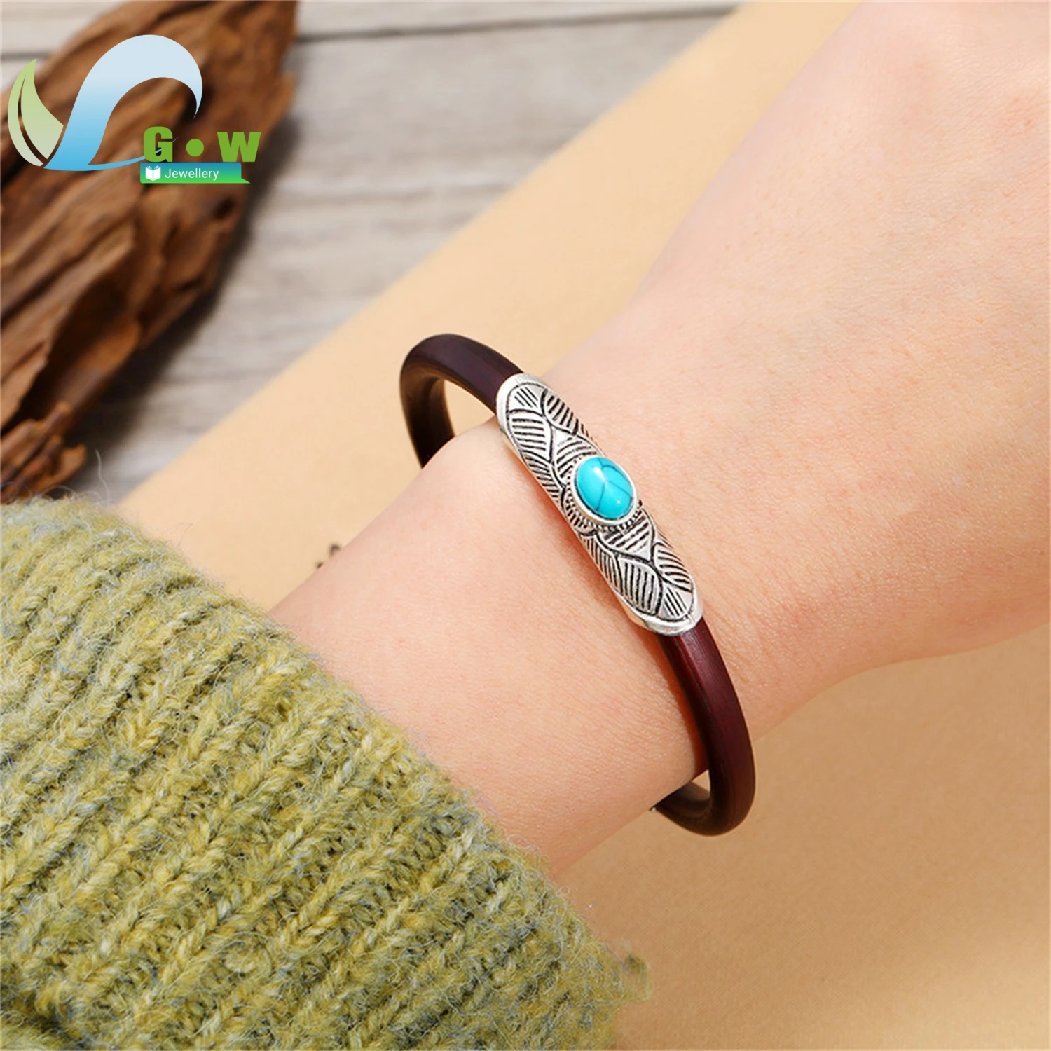 

Браслет ручной работы из натурального виноградной древесины с тибетским серебряным декором, регулируемый унисекс, винтажный этнический браслет, идея подарка в богемном стиле