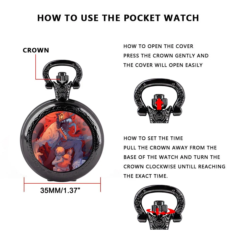 Chainsaw Man Glazen Koepel Zakhorloge met Ketting Vintage Quartz Hanger Horloges Heren Vrouwen Gift reloj de bolsillo hombre