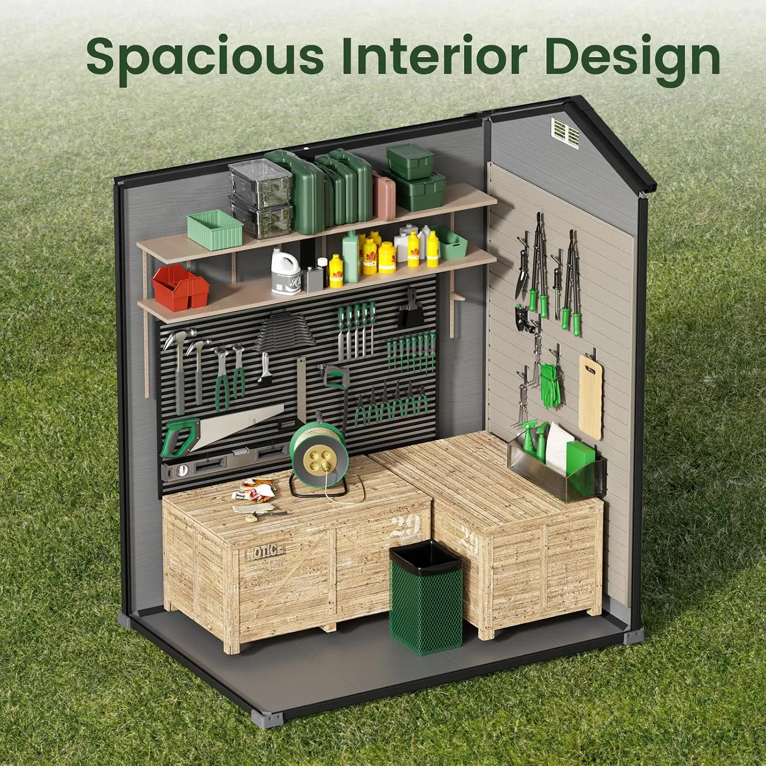 Outdoor Storage Shed with Floor, Resin Plastic Utility Garden Tool House 4×6 FT, Customized