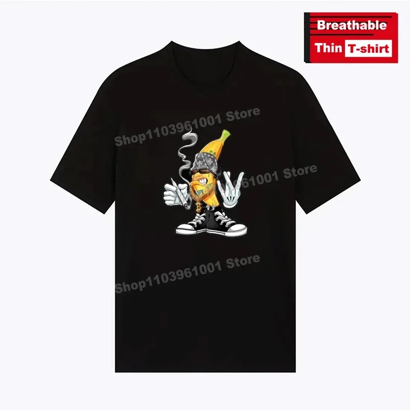 

Breathable Thin T-Shirt Cool Rock Banana Print Shirts y2k Harajuku Hip Hop Casual Men / Women Street Short Sleeve Tees