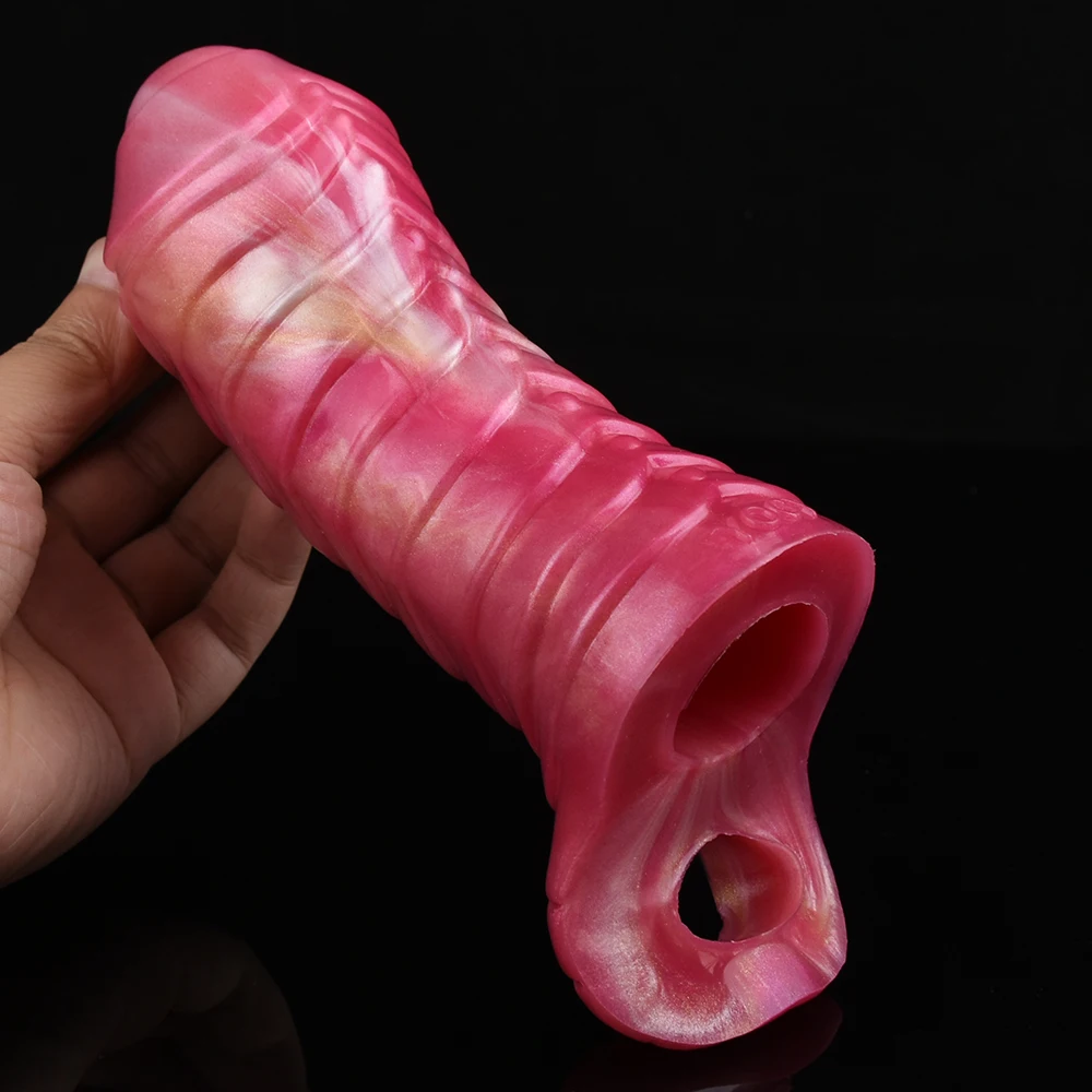 FAAK Silicone Large Size Penis Sleeve Fantasy Monster Sheath Cock Enlargement & Extender Sex Toys For Men Male Masturbator