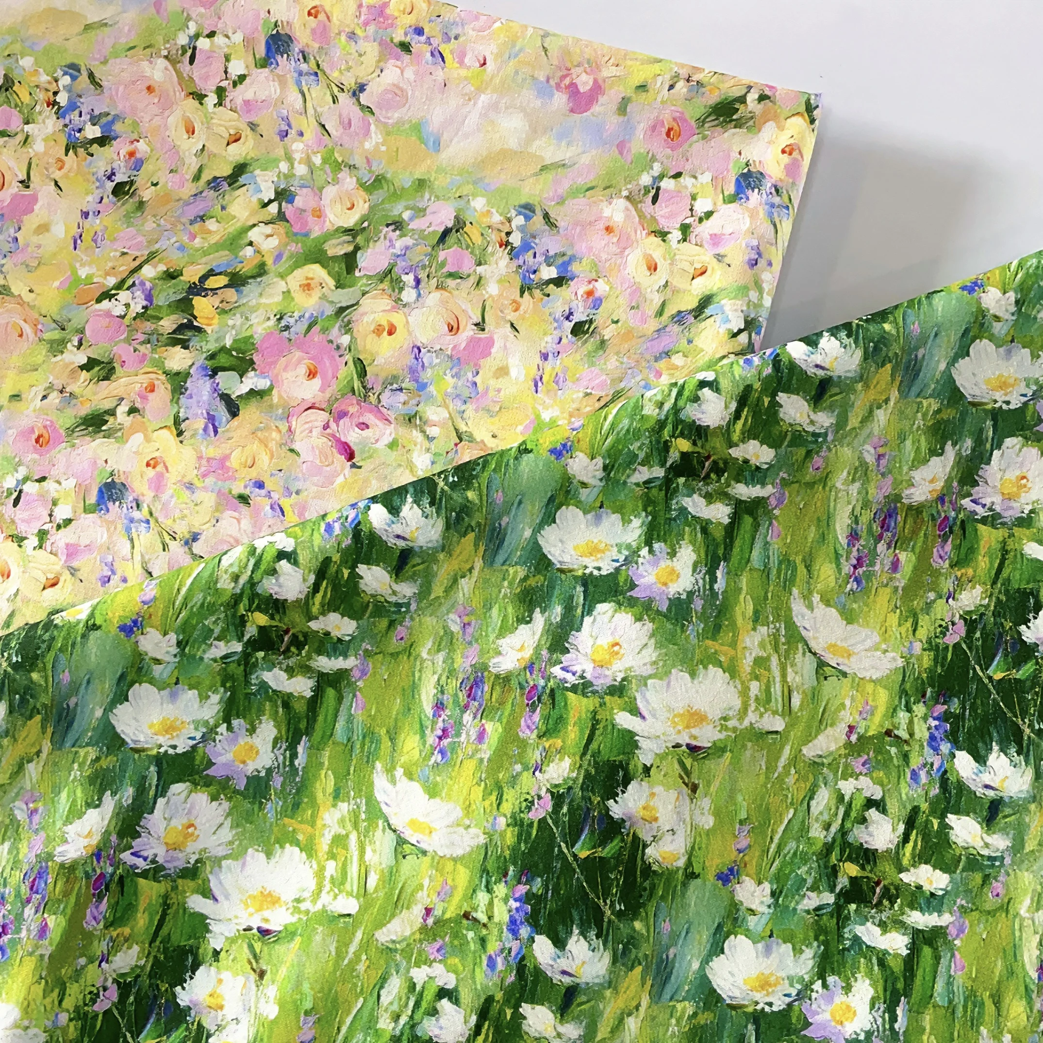 Premium 100% Cotton Fabric with Abstract Floral Oil Painting Print, Daisy Wildflower Pattern Cotton Cloth for DIY Sewing Curtain