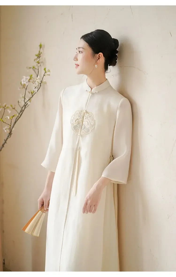 Chinese Style Zen Qipao Female 2024 Summer New Embroidery Elegant Cheongsam Women Hanfu Dress Vintage China Traditional Clothing