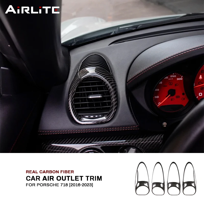 

Real Carbon Fiber For Porsche 718 2016-2023 Car Central Dashboard Air Vent Side Air Outlet Frame Decorative Cover Trim Sticekr