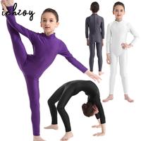 Girls Boys Full Body Gymnastics Ballet Dance Leotard Unitard Long Sleeve Stretch Dancewear Bodysuit Jumpsuit Tumbling Clothes