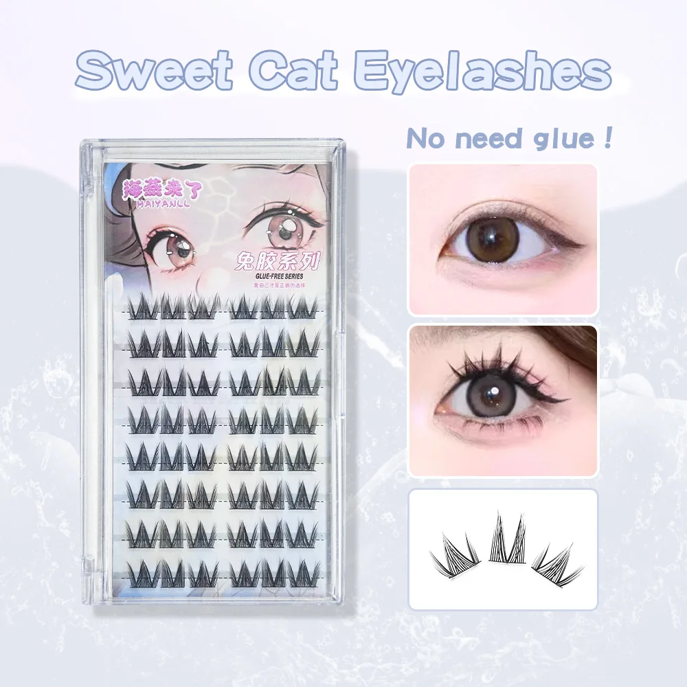 HAIYANLL 48 클러스터 대용량 글루 프리 가짜 속눈썹 한국 소녀 스타일 속눈썹 및 데일리 메이크업을위한 자연 속눈썹