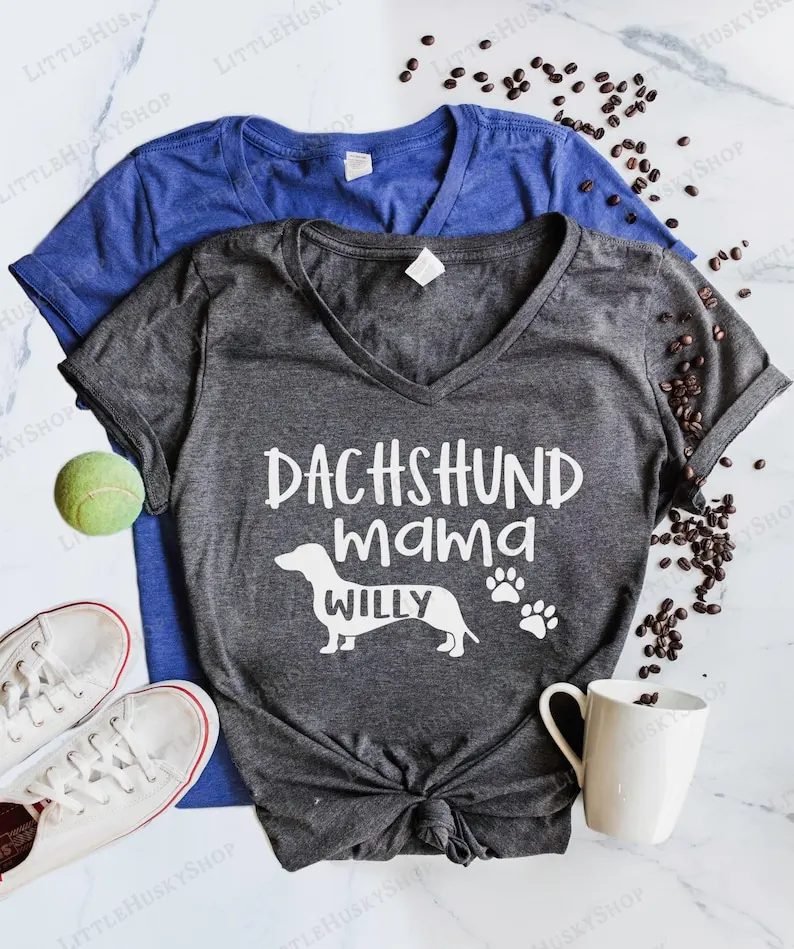 

Dachshund Mama Shirt Personalized with Short Sleeve Top Tees O Neck 100% Cotton Fashion Streetwear Harajuku goth Drop Shipping